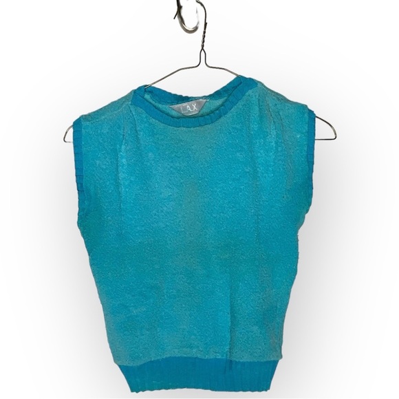 Vintage Tops - Vintage 90s Terry cloth vest sleeveless shirt aqua pastels small stretchy retro